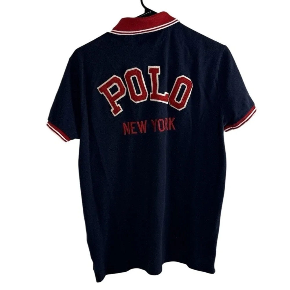 Polo Ralph Lauren Mens Polo Shirt Navy Blue Red Size M Big P Logo Rugby Spellout